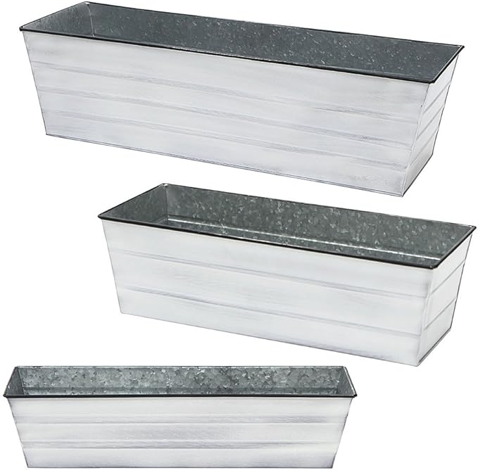 Achla Designs Galvanized Window Flower Box Planter-Cape Cod White-Small (22" L x 6" W x 5" H)