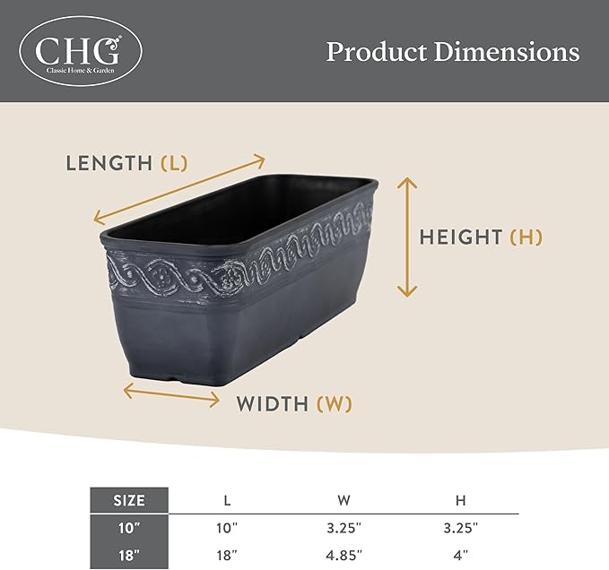 Classic Home and Garden Corinthian Trough Planter 10" Desert Tan