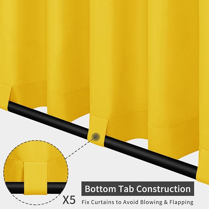 Easy-Going Outdoor Patio Curtains Detachable Tab Top Windproof Weatherproof Curtain for Cabana, Porch, Pergola and Gazebo, Tab Bottom Drape, 2 Panels, 110W x 108L inch, Yellow