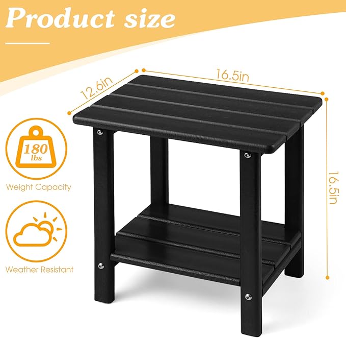 Adirondack Outdoor Side Table, 2-Tier Sturdy Patio End Table Weather Resistant, 16.5" Solid Side Table for Patio, Pool, Porch
