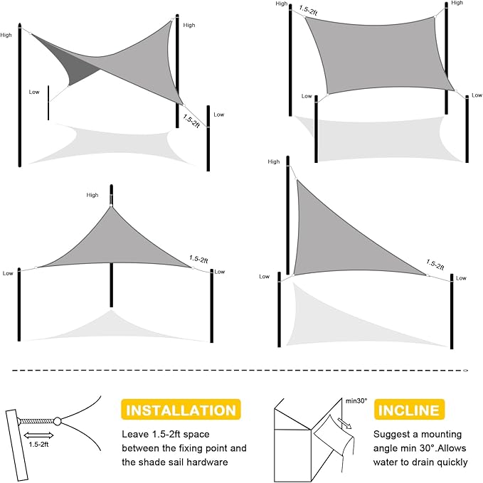 Artpuch Waterproof Sun Shade Sail, 12'x16' Light Grey Rectangular, UV Resistant Rain Canopy, Curved Edges Shade Cloth for Outdoor Patio, Deck, Yard (Customizable)