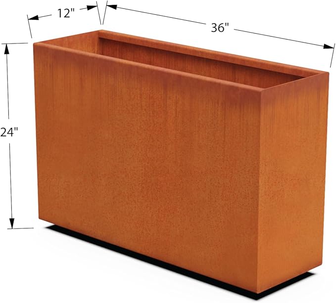 Plantercraft Large Rectangular Planters for Outdoor Plants – 36x12x24 Corten Steel Planter Box | Extra Large Outdoor Planters for Patio Privacy & Deck Decor | Heavy Duty Metal Planter Rectangle