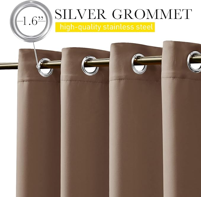 NICETOWN 2 Panels Blackout Patio Waterproof Outdoor Curtains, Insulated Top & Bottom Grommet & Back Tab Windproof Room Darkening Drapes Privacy for Pergola with Fixed Ropes, W46 x L72, Tan-Khaki