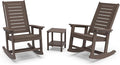 GREENVINES Outdoor Rocking Chair Set | 3-Piece | Dark Brown Wood Grain | 2 Rocking Chairs with 1 Side Table | Porch Rocker | HDPE Plastic | Patio Furniture Sets