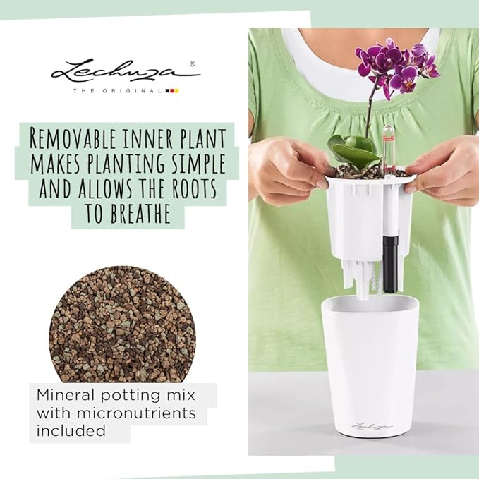 Lechuza MINI-DELTINI Shiny Taupe High Gloss, Self-Watering Small Indoor Planter, H5.1 L3.9 W3.9 in