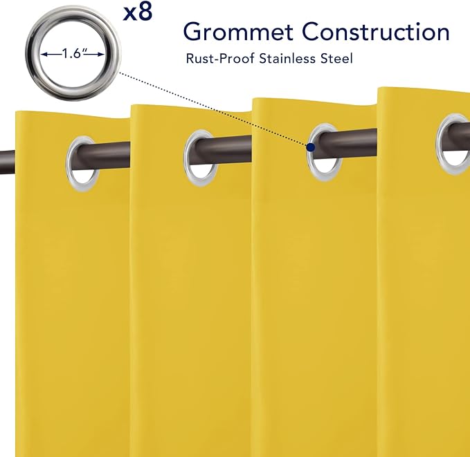 PureFit Outdoor Curtains for Patio Waterproof Weatherproof, UV Resistant Outside Curtains for Gazebo, Front Porch, Pergola, Sun Blocking Privacy Curtain, 52W x 120L inch, 1 Panel, Yellow