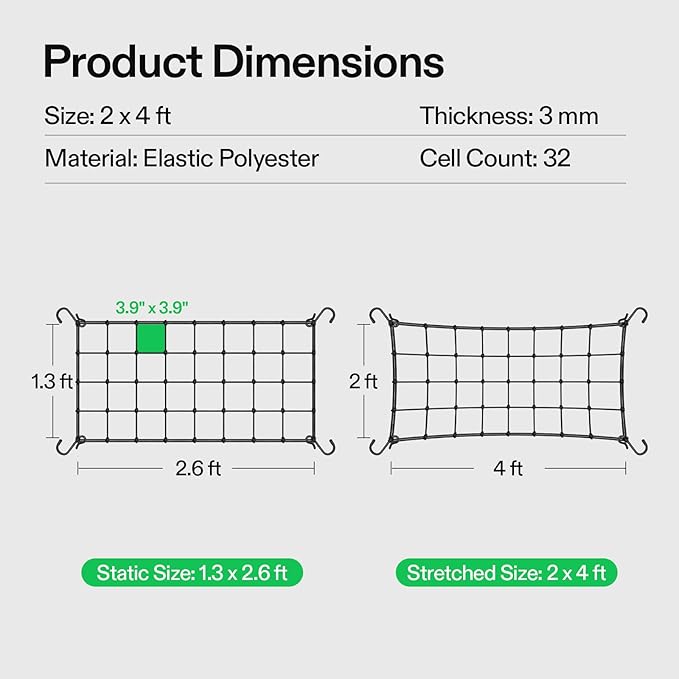 VIVOSUN 2 x 4Ft. Elastic Trellis Netting with 4 Hooks for Climbing Plants, Vegetables, Fruits, and Flowers, 1-Pack