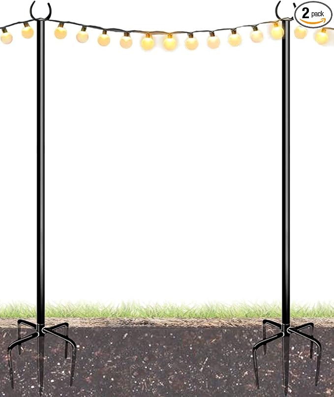 10FT String Light Poles for Outdoor, Heavy Duty Metal Lighting Stand Pole for Garden Lawn Backyard Patio Holiday Wedding Party Decorations 2 Pack
