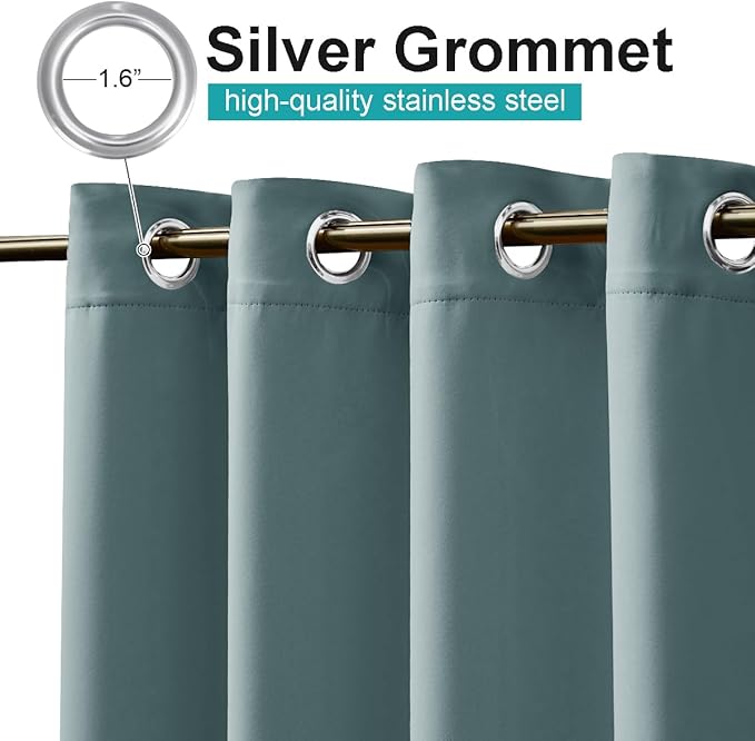 NICETOWN Greyish Blue Blackout Outdoor Curtains for Patio Waterproof, Rustproof Grommet Indoor Outdoor Drapes Thermal Window Treatments Cold & Heat Blocking for Arbor, W52 x L95, 1 Panel
