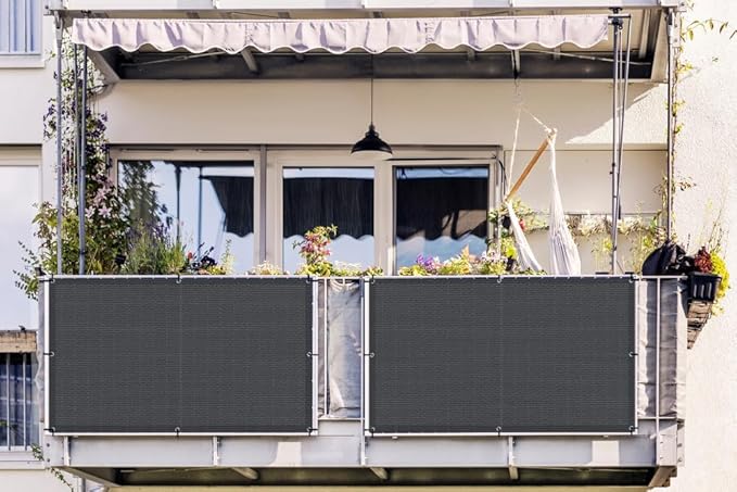 LOVE STORY Balcony Privacy Screen, 3'x7' Deck Shield Screen Fence Cover,UV Protection and Weather-Resistant,3 FT Height for Deck, Patio, Backyard, Outdoor Pool, Porch, Railing, Dark Grey