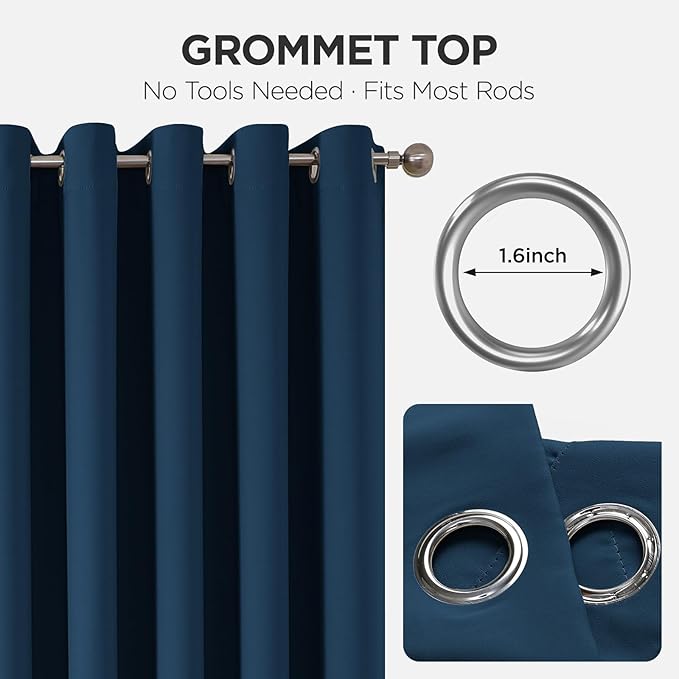 Joydeco Blackout Patio Sliding Door Curtains 96 Inches Long, Grommet Privacy Room Divider Curtains, Extra Wide Thermal Blackout Drapes for Bedroom Living Room (Navy Blue, 60Wx96L, 1 Panel)