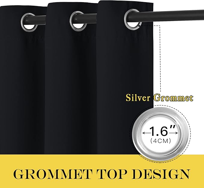NICETOWN Black Blackout Living Room Curtain 102 inches Long, Grommet Thermal Insulated Cold/Light/Sound Blocking Window Drape for Bedroom/French Door (W66 x L102, 1 Panel)