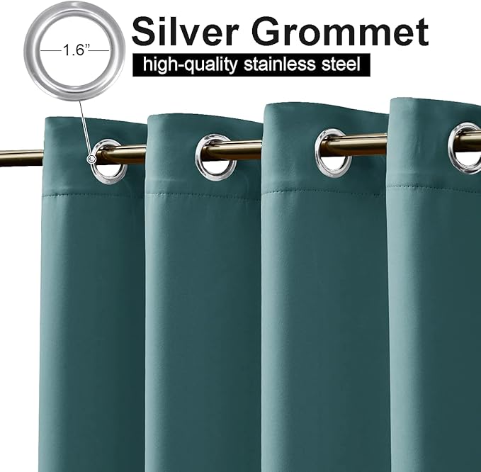 NICETOWN 2 Panels Outdoor Blackout Curtains for Patio Waterproof, Thermal Insulated Stainless Steel Rustproof Grommet Blackout Indoor Outdoor Curtains/Drapes for Arbor, Teal, W52 x L95