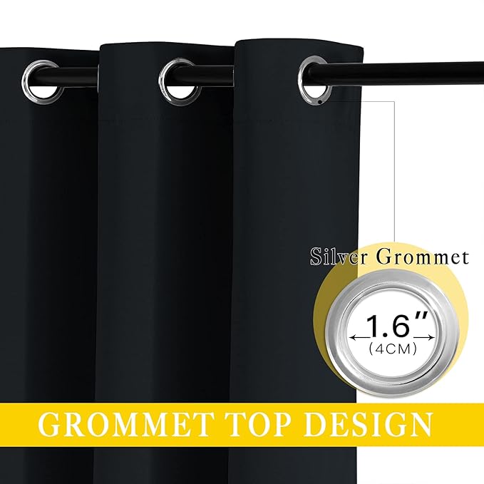 NICETOWN Black Out 132 inch Curtain for Patio Door, Grommet Thermal Insulated Room Divider Wide Winodw Treatment Sound Reducing for Bedroom, Black, 1 Panel, 80" W x 132" L