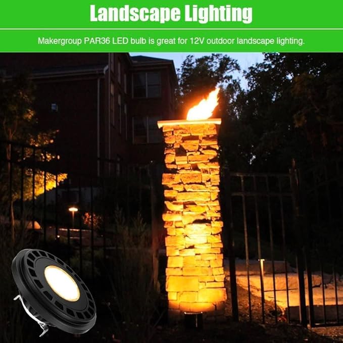 PAR36 LED Landscape Light Bulb 7W, 12V Low Voltage Lighting, Waterproof Spotlight for Outdoor Yard Tree Light, In-Ground Well Light, Warm White 2700K-3000K