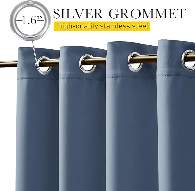 NICETOWN 2 Panels Waterproof Outdoor Curtains Fixed Grommet & Back Tab on Top & Bottom, Thermal Insulated Keep Rain & Sun Out Privacy Windproof Outdoor Draperies with Rope, W52 x L72, Stone Blue