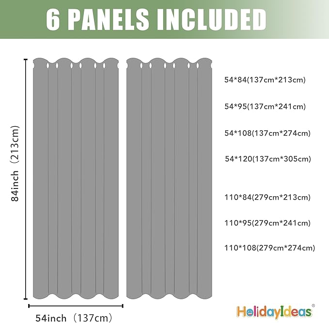 HolidayIdeas Outdoor Curtains for Patio Waterproof, 6 Panels - 54x95 Inches - Weatherproof Privacy Outsides Curtains for Cabana Porch Pergola, Sunlight & UV Blocking (White, Grommet Top)