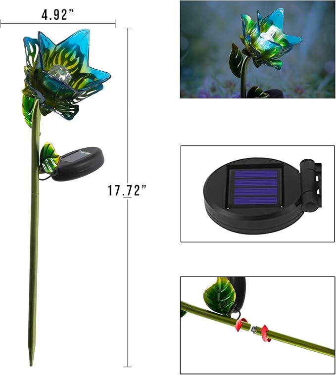 Crosslight Glass Flower Solar LED Waterproof Outdoor Garden Stake - Decorative Electronic Light Garden Decor for Yard, Lawn, Patio, Deck, Pathway, Pond, Backyard (Blue)