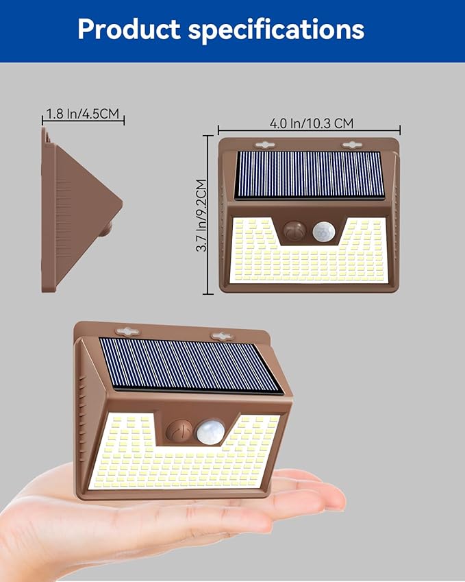 Peasur Solar Lights Outdoor Motion Sensor Waterproof, 3Pack 140LED Brown Solar Powered Fence Light, 3 Modes Security Wall Lights for Garden Yard Outside(Warm White)
