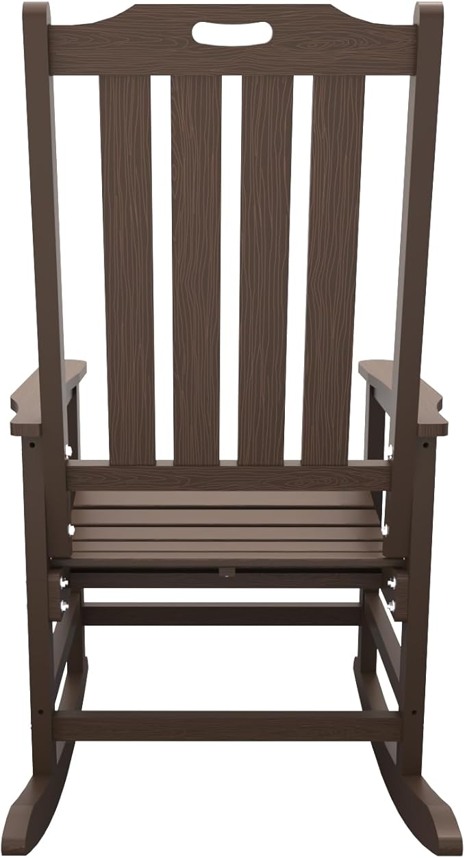 Oversized Rocking Chair Set of 4, Outdoor Rocking Chair for Adults, All Weather Resistant Porch Rocker for Lawn Garden, Brown