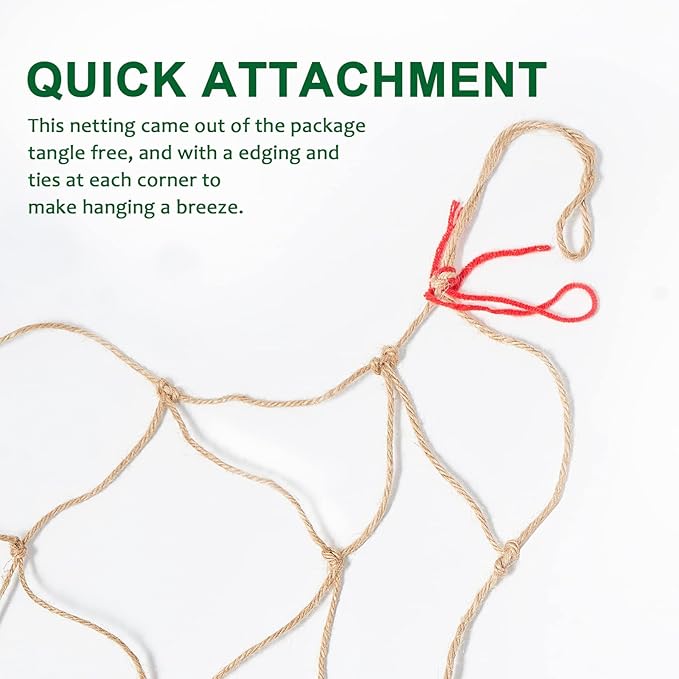 Jute Trellis Netting - Jute Netting for Garden, Heavy Duty Plant Support Netting for Climbing Plants, Cucumber, Vine, Fruits & Vegetables, Climbing Vining Plants (6.6 Ft x 9.8 Ft, 3.9 Inch Squares)