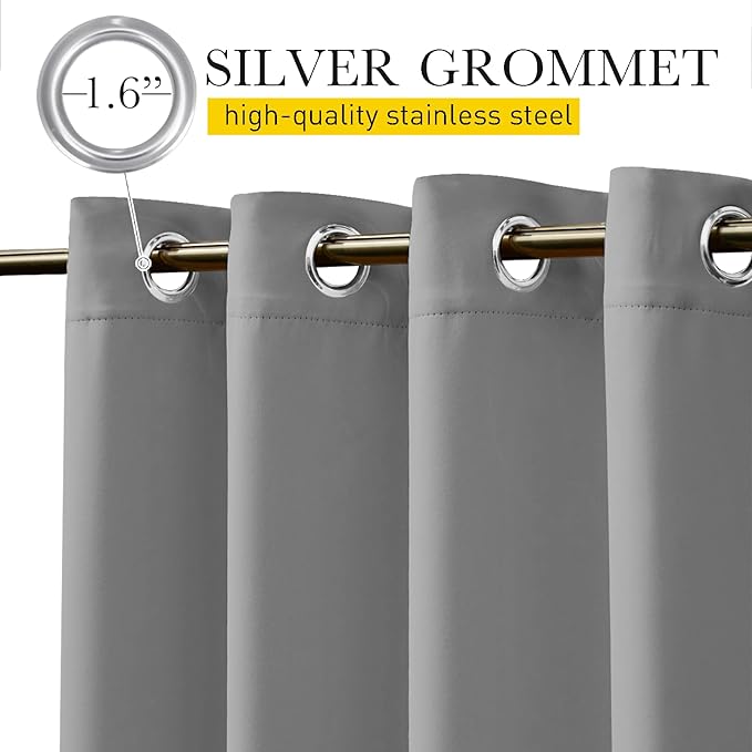 NICETOWN 2 Panels Waterproof Outdoor Curtains Fixed Grommet & Back Tab on Top & Bottom, Thermal Insulated Keep Rain & Sun Out Blackout Windpoorf Outdoor Draperies with Rope, W52 by L84, Silver Grey