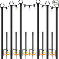 10Ft String Light Poles 6 Pack,Light Poles for Outside Lights,Outdoor with Fence Brackets Hanging Lights,Metal Stand Deck Patio Backyard