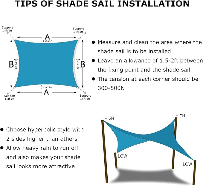 KANAGAWA 14'X22' Turquoise Mix Custom Size Sun Shade Sail Rectangle UV Block Canopy Cover for Patio Backyard Lawn Garden Outdoor (Customized Available)