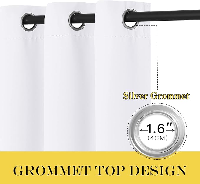 NICETOWN White Blackout Curtains 72 inches Long, Grommet Privacy Window Treatment Thermal Insulated Room Darkening Sliding Glass Door Drape for Bedroom Living Room, 1 Panel, W100 x L72