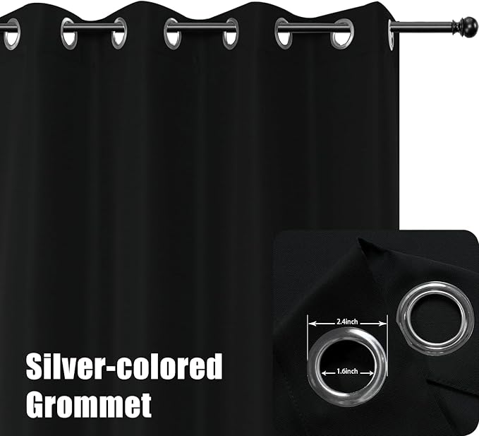 BONZER Waterproof Outdoor Curtains for Patio Porch Pergola Cabana Light Filtering Privacy Grommet Indoor Curtain Panels for Bedroom Living Room, 1 Panel, 84W x 120L inch, Black