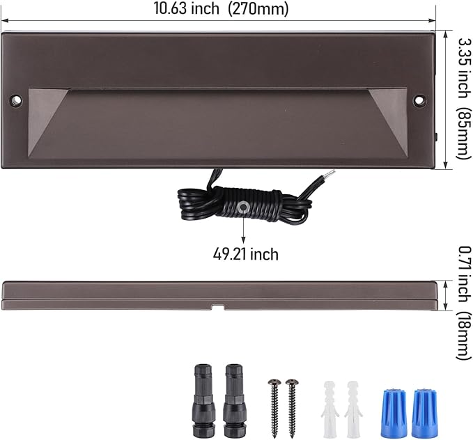 LEONLITE 12-Pack 10.6 Inch 5CCT LED Low Voltage Step Lights, 12–24V AC/DC 6W Surface Mount Ultra-Slim Landscape Stair Lights, IP65 Aluminum Outdoor Lighting for Decks, Hardscapes, Oil Rubbed Bronze