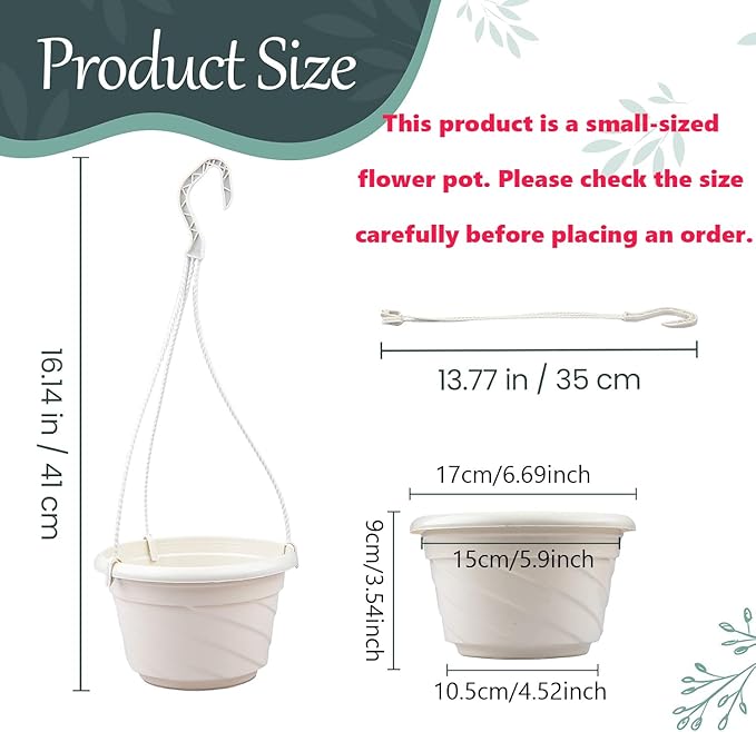 VIDELLY 4 Pieces Plastic Hanging Planters, 5.9 in Dia x 3.54 in H, Flower Plant Basket Pots Chain Holder Garden Decoration for Indoor and Outdoor Use, Red