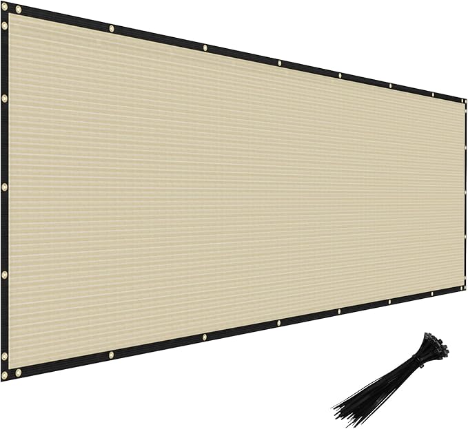 Windscreen4less Privacy Fence Screen Heavy Duty Windscreen Fencing Mesh Fabric Shade Net Cover with Brass Grommtes for Outdoor Wall Garden Yard Pool Deck, 6'x109' Beige