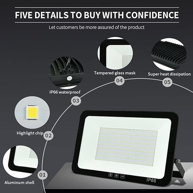 2Pack LED Flood Light Outdoor,50W LED Work Light 5500lm with 6FT US Plug,IP66 Waterproof Exterior Security Lights,6000K Daylight White Outside Floodlights Slim Design for Playground Yard