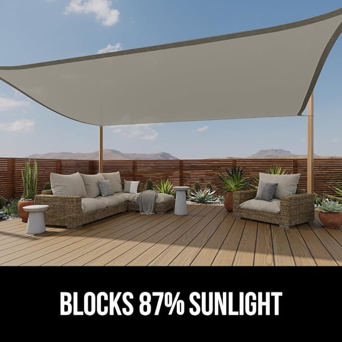 GORILLA GRIP Heavy Duty Sun Shade, UV Protection Fade Tear and Rust Resistant Rectangle Sunshade Canopy, Curved Edges Blocks Sunlight, Breathable Sail, Outdoor Patio, Lawn Garden, 8x10 FT Gray