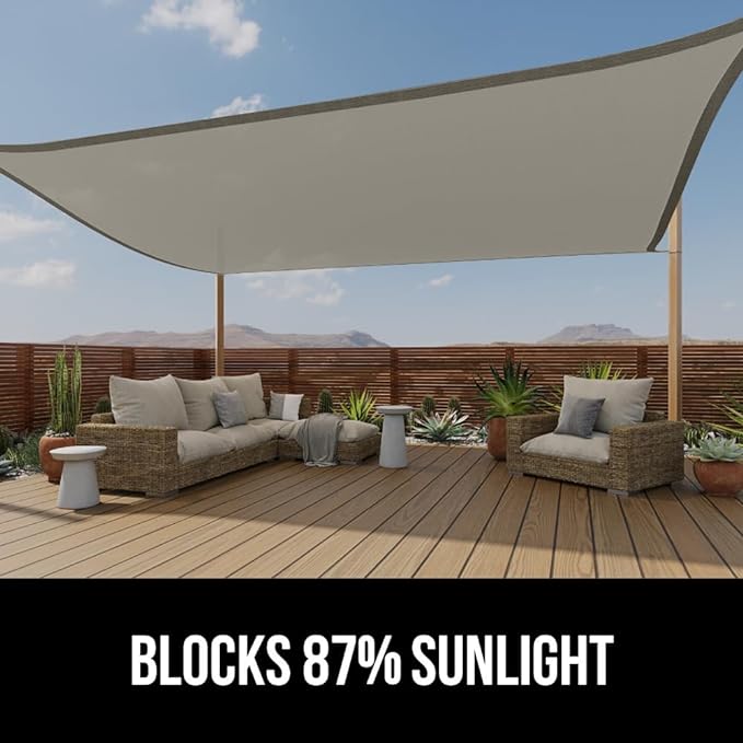 GORILLA GRIP Heavy Duty Sun Shade, UV Protection Fade Tear and Rust Resistant Rectangle Sunshade Canopy, Curved Edges Blocks Sunlight, Breathable Sail, Outdoor Patio, Lawn Garden, 6x10 FT Gray