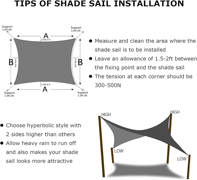 KANAGAWA 8'X9' Dark Gray Custom Size Sun Shade Sail Rectangle UV Block Canopy Cover for Patio Backyard Lawn Garden Outdoor (Customized Available)