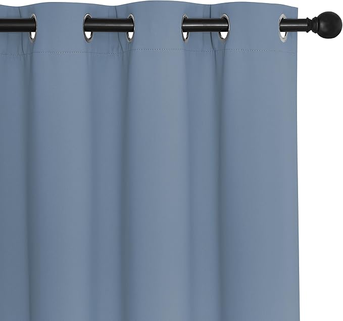NICETOWN Stone Blue Blackout Curtains for Bedroom/Living Room 132 Inch Length - Thermal Insulated Room Darkening Grommet Top Window Curtains (100 by 132 - Inch, 1 Panel)