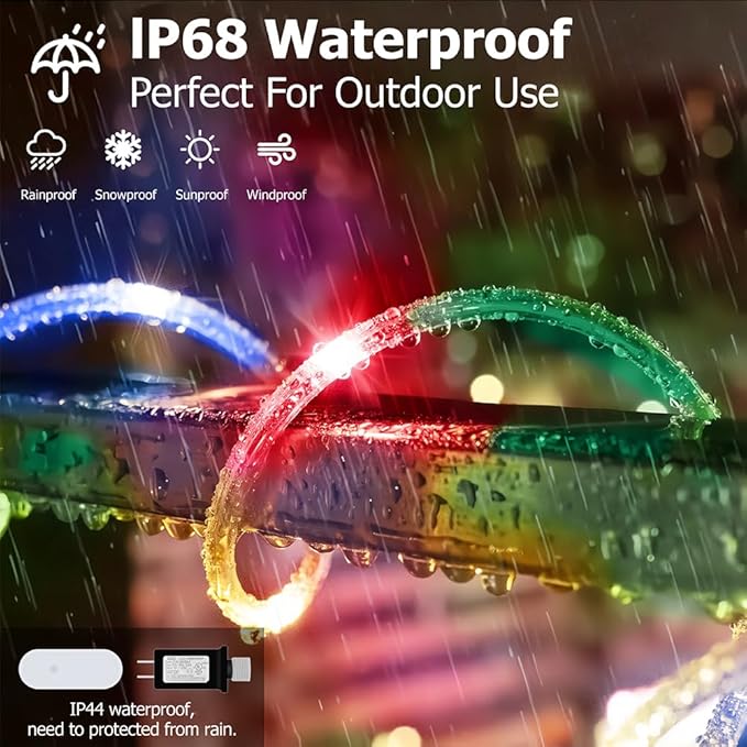 50ft Outdoor Rope Light, IP68 Waterproof 25 Color Changing String Lights with 149 Modes, Warm White & RGB LED Multicolor Twinkle Fairy Tube Lights for Indoor & Outside Railing, Balcony, Patio Decor