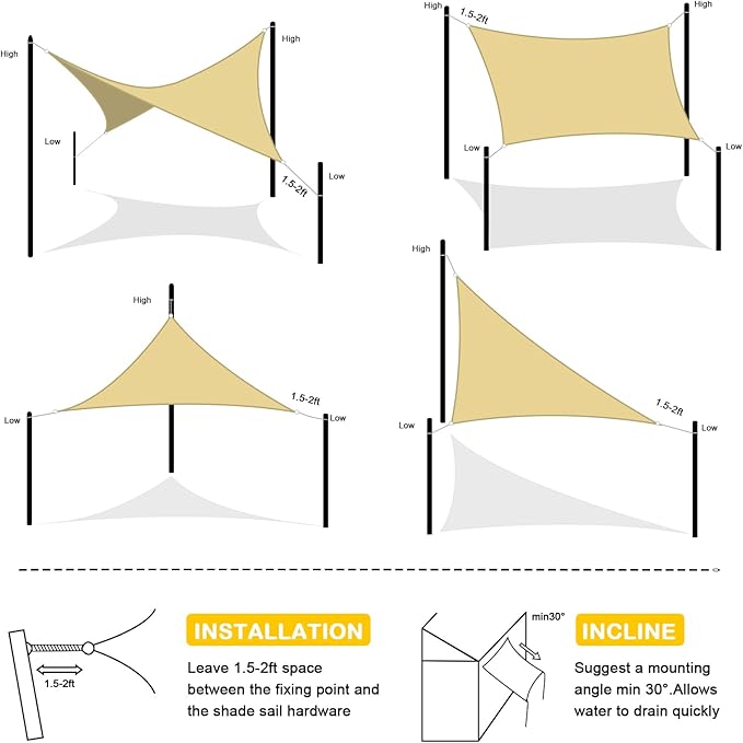 Artpuch Waterproof Sun Shade Sail, 10'x13' Sand Rectangular, UV Resistant Rain Canopy, Curved Edges Shade Cloth for Outdoor Patio, Deck, Yard (Customizable)