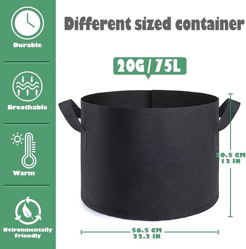 12 Pack 20 Gallon Grow Bags,Premium Fabric Pots 20 Gallon for Healthy Plant Growth - Durable and Reusable Garden Bags to Grow Vegetables,Fruits,and Flowers