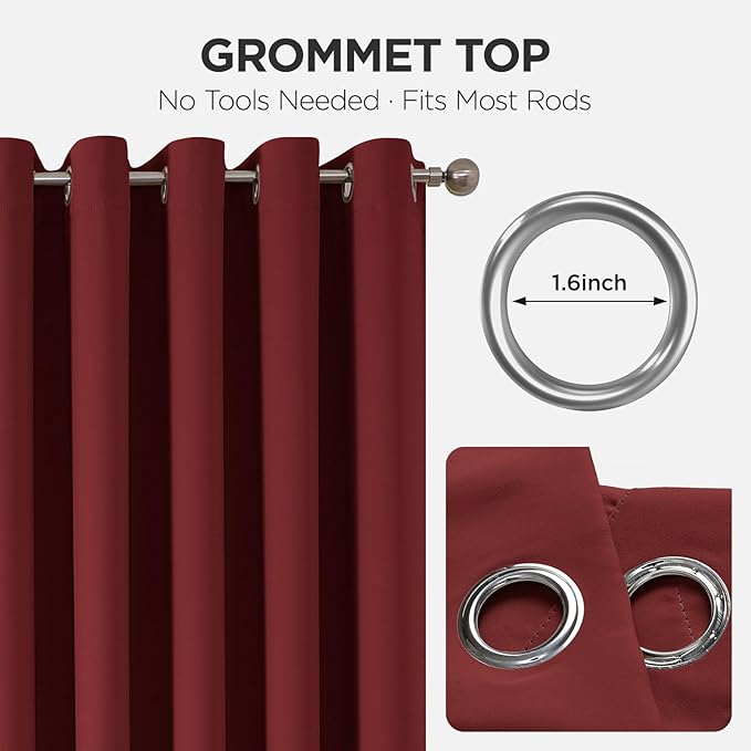 Joydeco Blackout Patio Sliding Door Curtains 96 Inches Long, Grommet Privacy Room Divider Curtains, Extra Wide Thermal Blackout Drapes for Bedroom Living Room (Burgundy Red, 100Wx96L, 1 Panel)