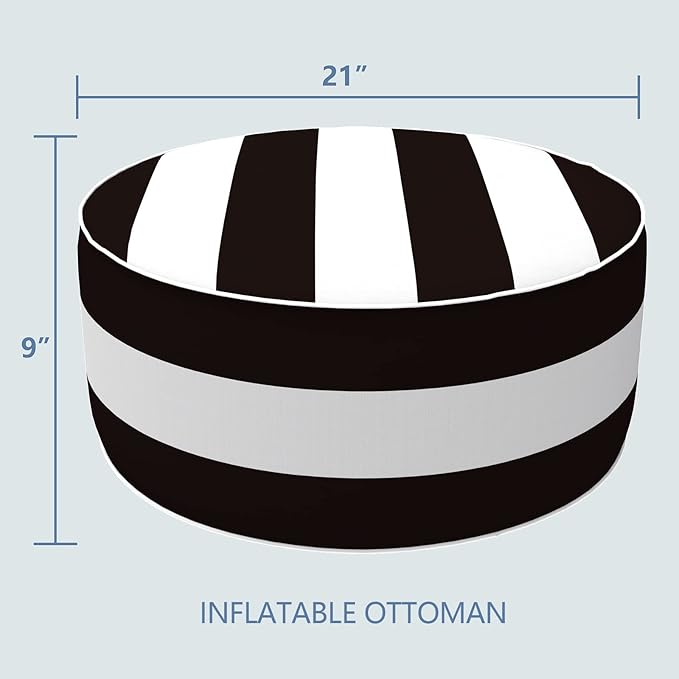 LVTXIII Outdoor Inflatable Ottoman, Fade-Resistant Round Footrest Stool D21”x H9”, Portable Patio Pouf for Garden Camping or Home Use-Cabana Black