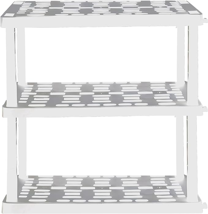 Oskar Heavy Duty Plastic Storage Shelves- for Garage, Kitchen, Bathroom Basement Kids Room, Stackable 3-Tier White, Organizer Rack for Books Shoes, Toys, Pantry, Cleaning and Closet Organization