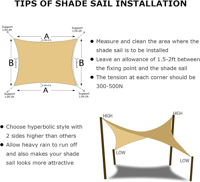 KANAGAWA 16'X24' Sand Custom Size Sun Shade Sail Rectangle UV Block Canopy Cover for Patio Backyard Lawn Garden Outdoor (Customized Available)
