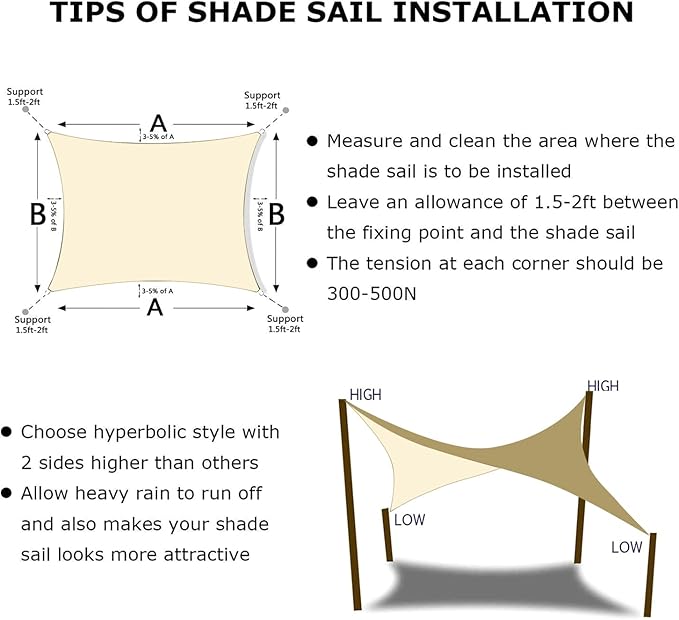 KANAGAWA 6'X18' Cream Custom Size Sun Shade Sail Rectangle UV Block Canopy Cover for Patio Backyard Lawn Garden Outdoor (Customized Available)
