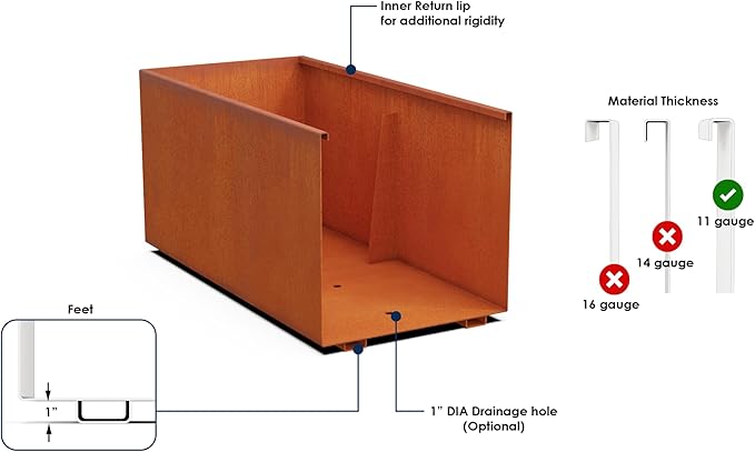 Plantercraft Corten Steel Planters | 60x18x30 Large Rectangular Planter for Outdoor Plants | Extra Large Outdoor Planter Box for Modern Landscape & Privacy Screen