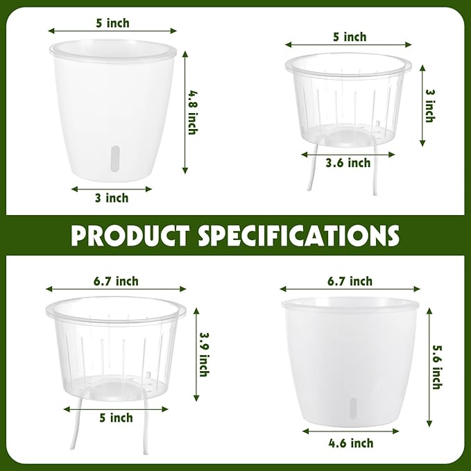 8-Pack 5 Inch Self Watering Pots, Indoor Planter with Indicator, Transparent Wick Pot for Orchids, Small African Violet Pot, for Plants