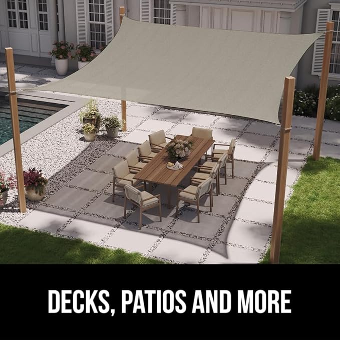GORILLA GRIP Heavy Duty Sun Shade, UV Protection Fade Tear and Rust Resistant Triangle Sunshade Canopy, Curved Edges Blocks Sunlight, Breathable Sail, Outdoor Patio, Lawn Garden Graphite