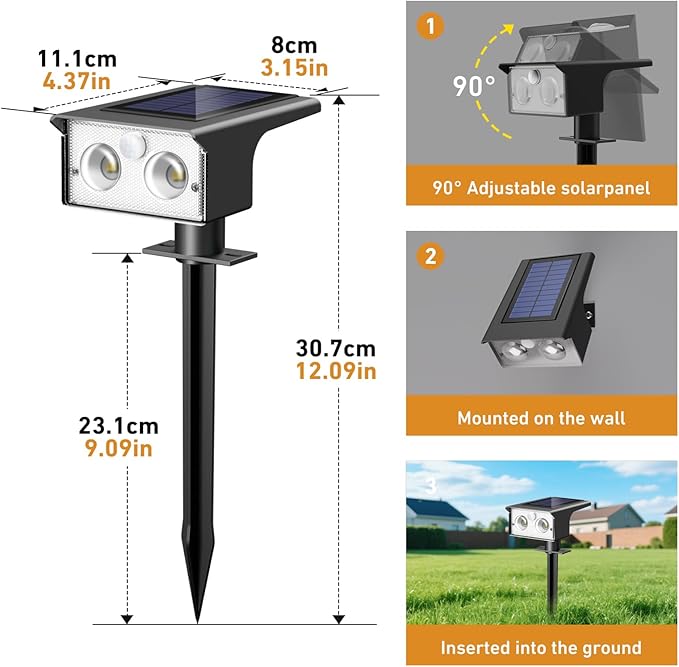 btfarm Solar Spot Lights Outdoor Waterproof, 12 Pack/3 Modes Motion Sensor Lights, Solar Powered Spotlights 2-in-1 Auto On/Off for Outside Pathway Yard Garden Landscape Lighting, Warm White